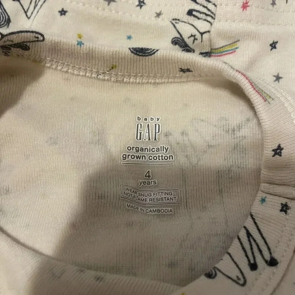 4T Gap Organic Cotton Unicorn Pajama Set, Long Sleeve
